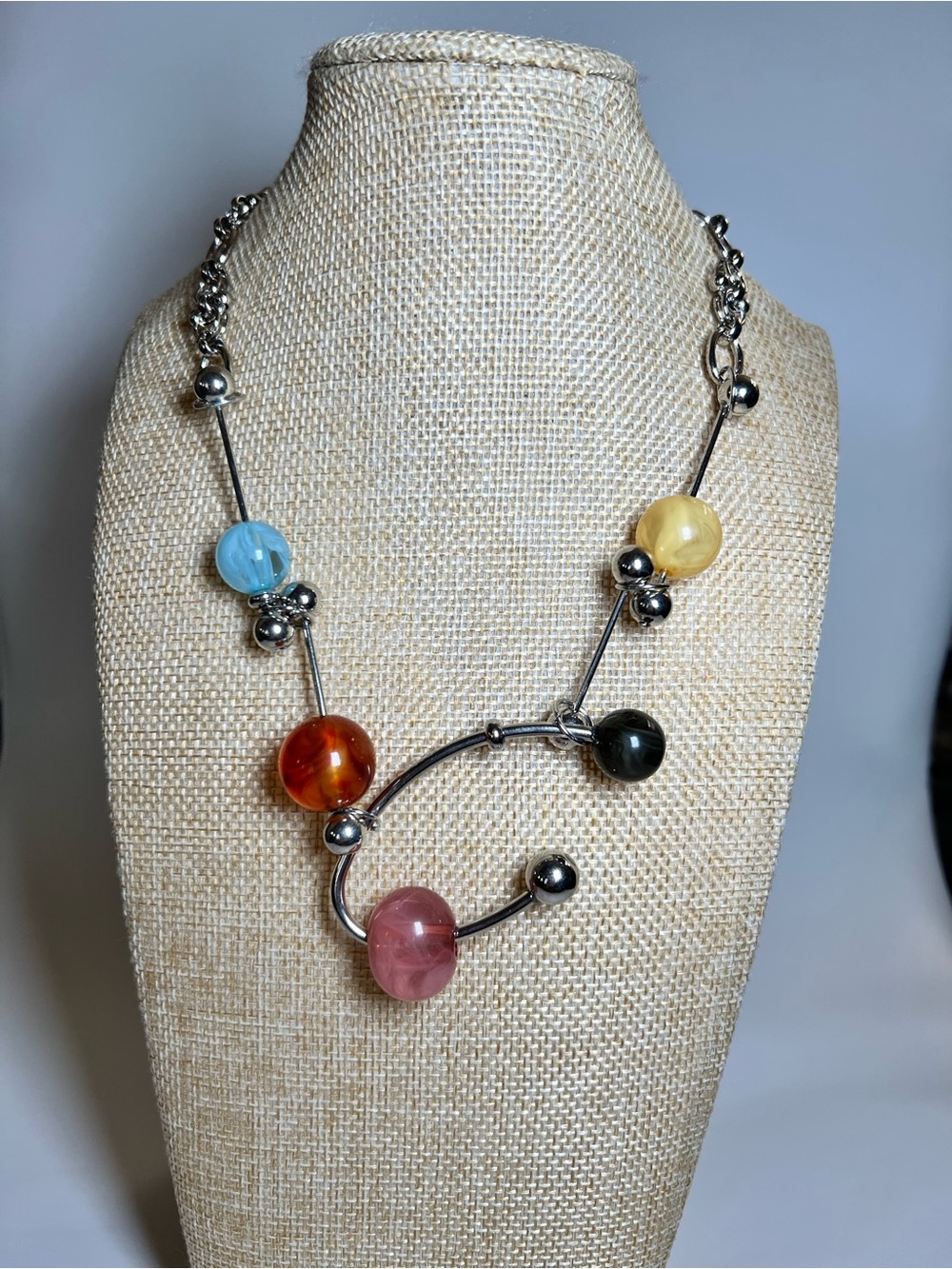 NEW Lucite Multicolor Orbit Solar System Y2K  Boho asymmetrical necklace